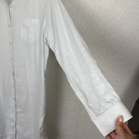 Trovata Birds of Paradis 100% Linen Tunic Dress Button Up Pockets White Shirt - Picture 6 of 11